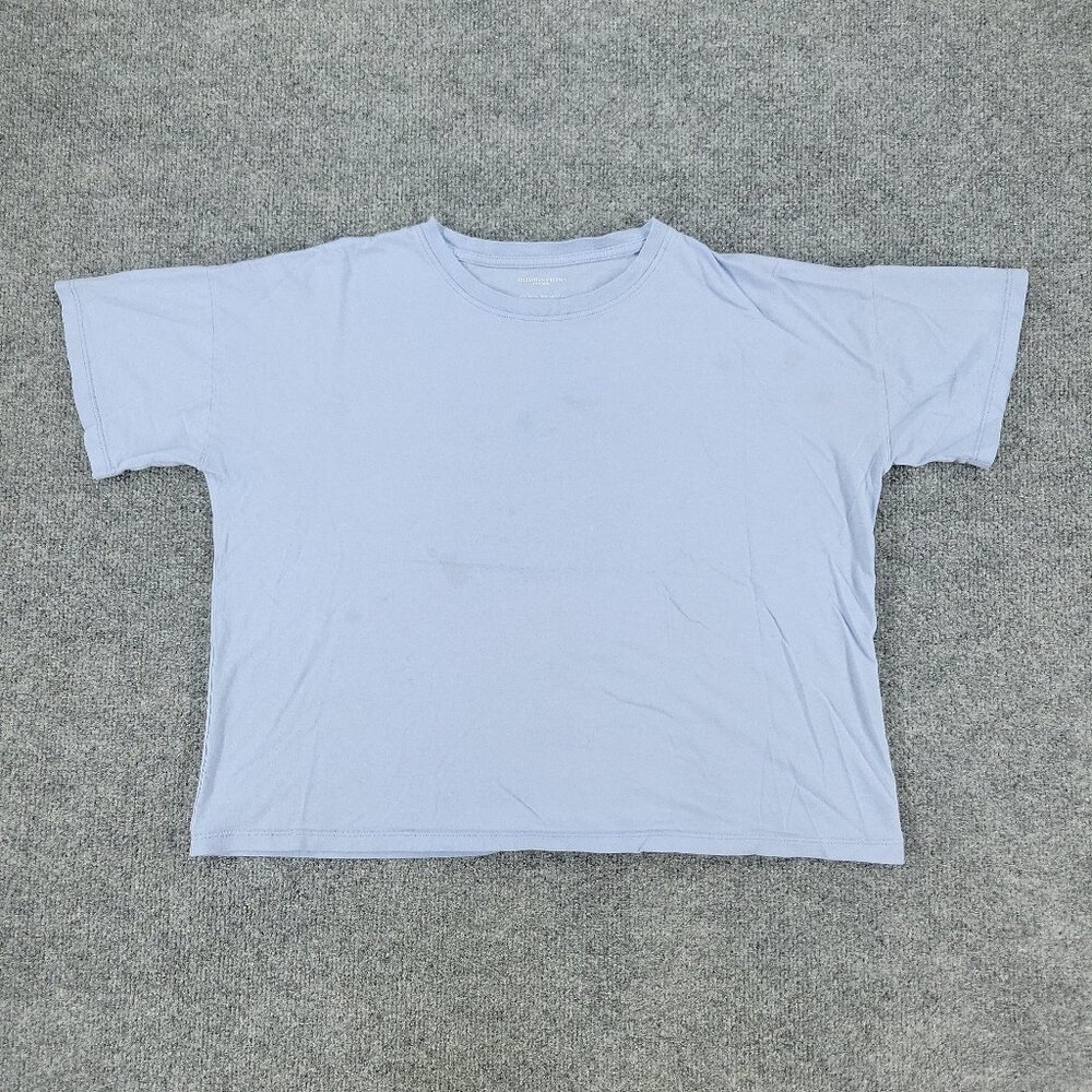 Christian Siriano Shirt Women's Large Blue Crop Top Short Sleeve Crew Neck Adult